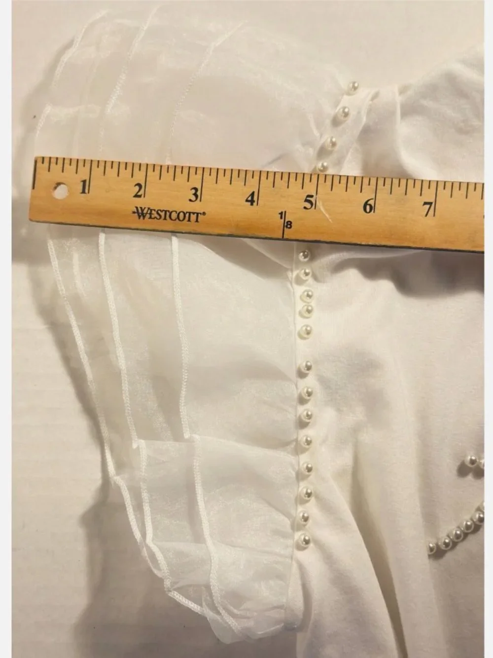 Anthro White Pearl Amor (LOVE) Top Womens XL Sheer Puff Sleeve Romantic Blouse